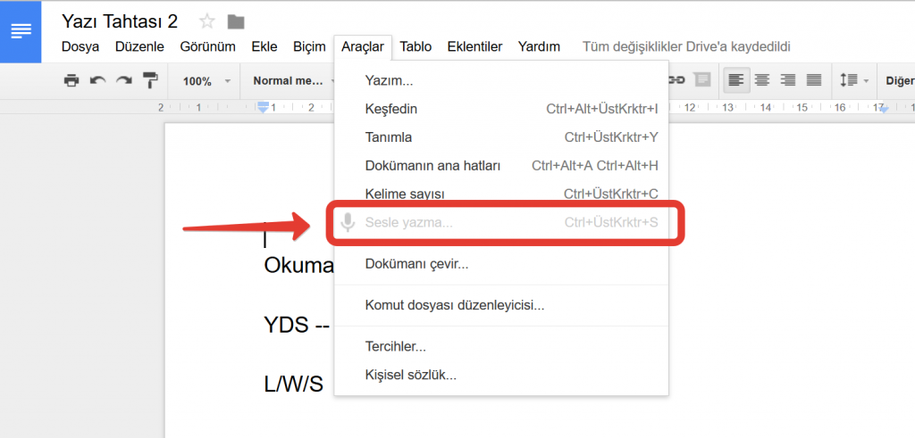 ses kaydını yazıya dönüştürme ingilizce türkçe